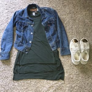 Olive Green Long Tee with Double Hem